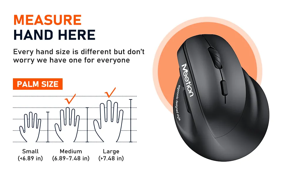 Meetion - Right-Handed Ergonomic Wireless Mouse BTM010R - black 2 Right-Handed Ergonomic Wireless Mouse 3