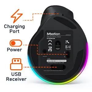 Meetion - Right-Handed Ergonomic Wireless Mouse BTM010R - black 5 Right-Handed Ergonomic Wireless Mouse 6