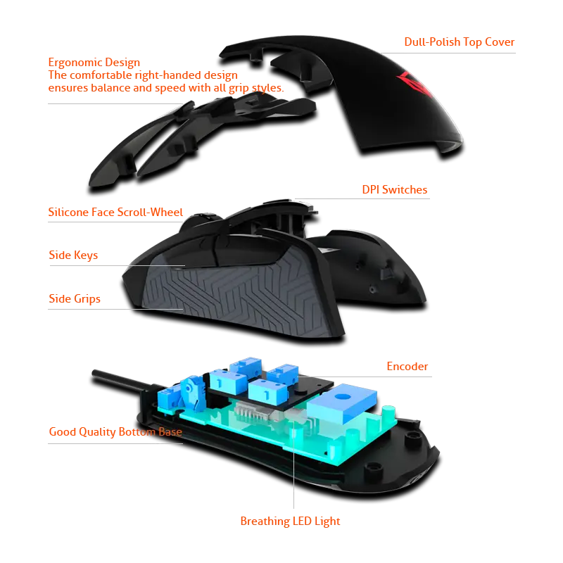Souris de jeu programmable
<br>DPI &agrave; sept niveaux avec haute r&eacute;solution 2